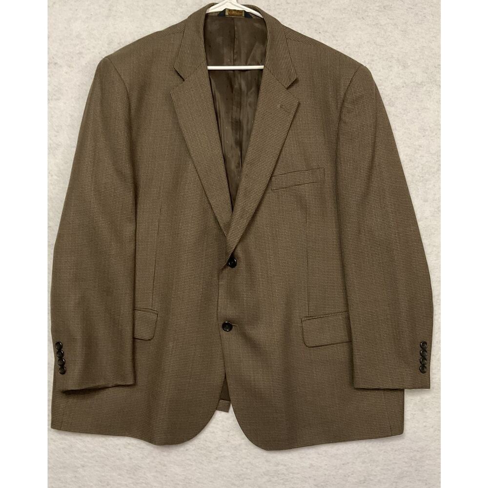 Joseph &‎ Feiss Gold Suit Jacket Men 50 Brown Wool Check Polyester Lined